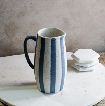 Matte Blue Stripe Ceramic Pitcher