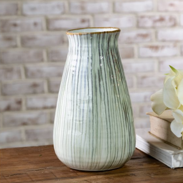 Green Stripe Ceramic Vase