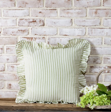 Sage Stripe Ruffle Edge Pillow