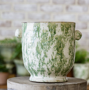 Green Splatter Terracotta Pot - 9"