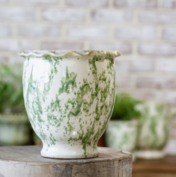 Ruffled Edge Green Splatter Terracotta Pot - 8"