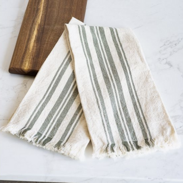 Pretty Olive Stripe Tea Towel