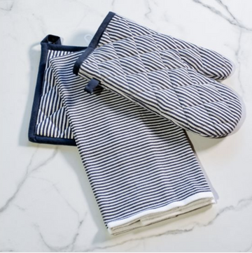 Cute Blue Stripe Oven Mitt Set