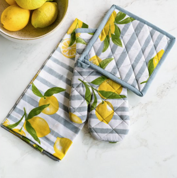 Cute Lemon Print Oven Mitt Set