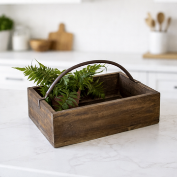 Amazing Natural Wood Basket w/ Metal Handle- Large