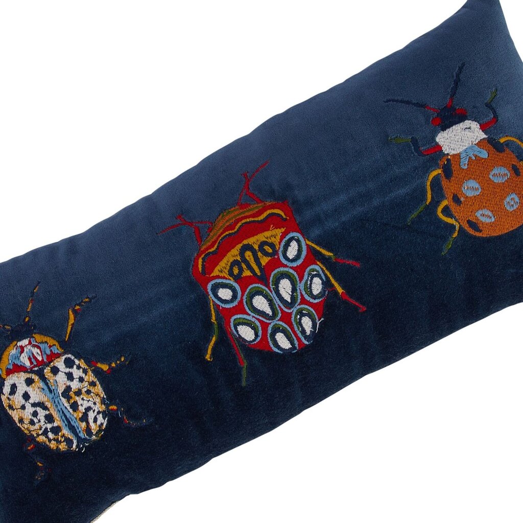 Velvet Beetle Embroidered Lumbar Pillow