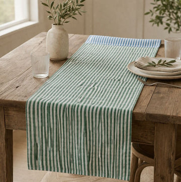 Green/ Blue Striped Reversible Table Runner