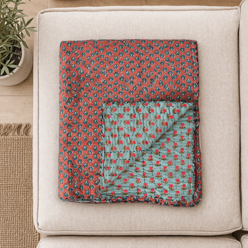 Voile Floral Kantha Throw