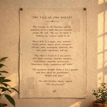 Tale Of Two Wolves Canvas Wall Hanging