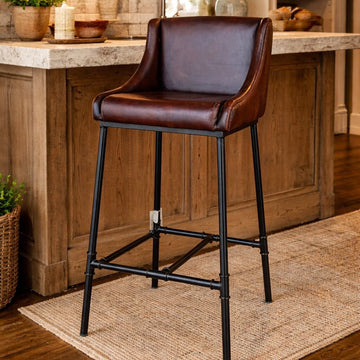 Beautiful Dark Leather & Iron Chair/Bar Stool