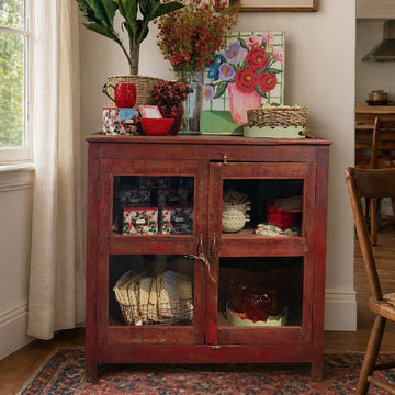 Red 2 Glass Door Cabinet