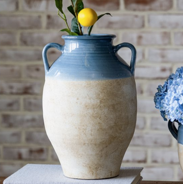 Blue & Natural Terracotta 2 Handle Vase - 13.4"