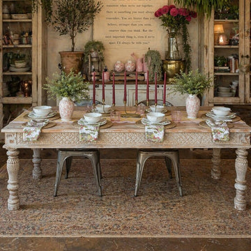 White Washed Carved Wood Table