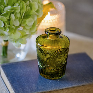 Vintage Olive Green Glass Bud Vase - 4"