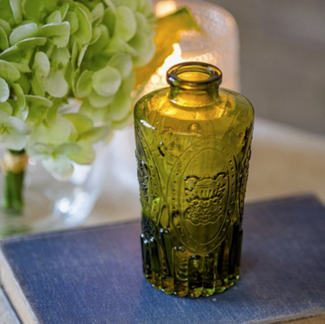 Vintage Olive Green Glass Bud Vase - 5"