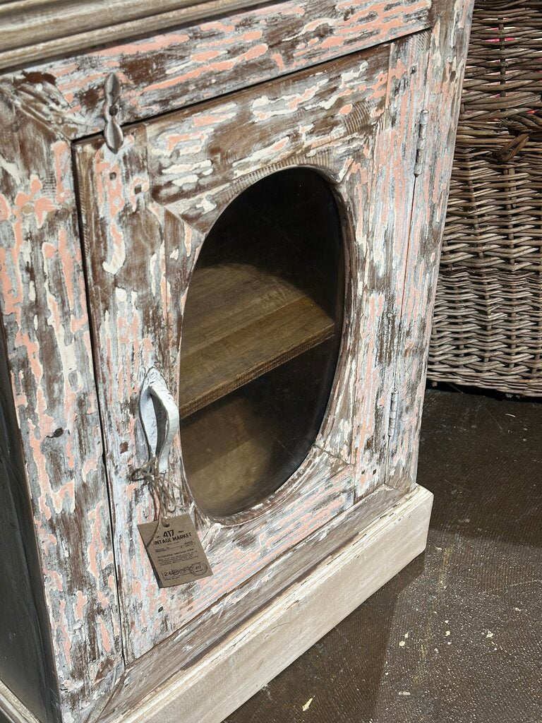 Chippy Pink Single Door Glass Cabinet