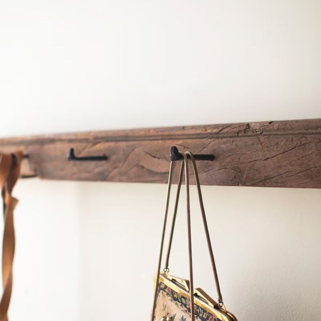 Recycled Wood Coat Rack w/ Forged Iron Hooks