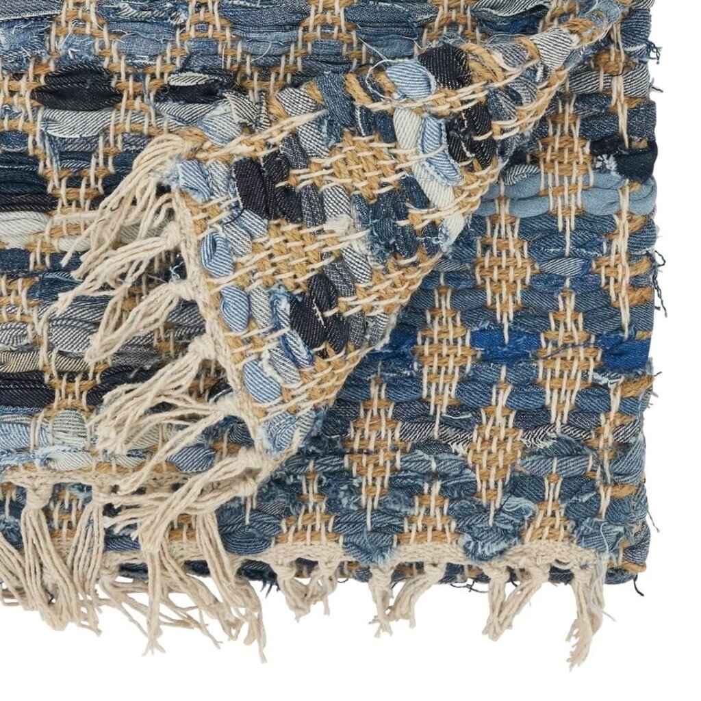 Artistic Woven Denim Chindi Net Fringed Table Runner