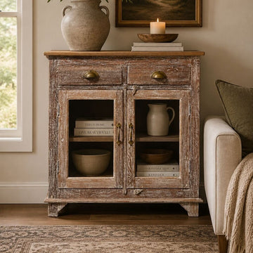Wood 2 Drawer + 2 Door Short Cabinet