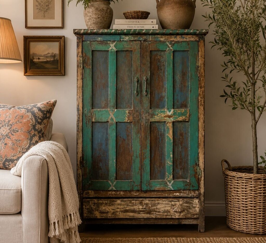 Green 2 Door/ Bottom Drawer Cabinet