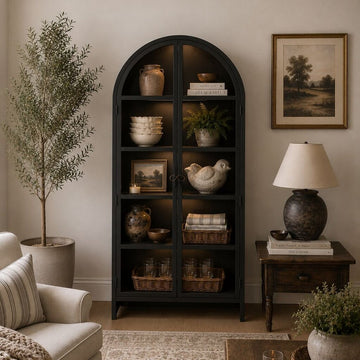 Metal + Glass Black Arch Cabinet