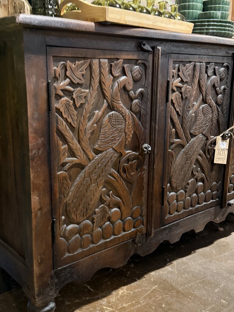 Carved Wood Birds 3 Door Sideboard