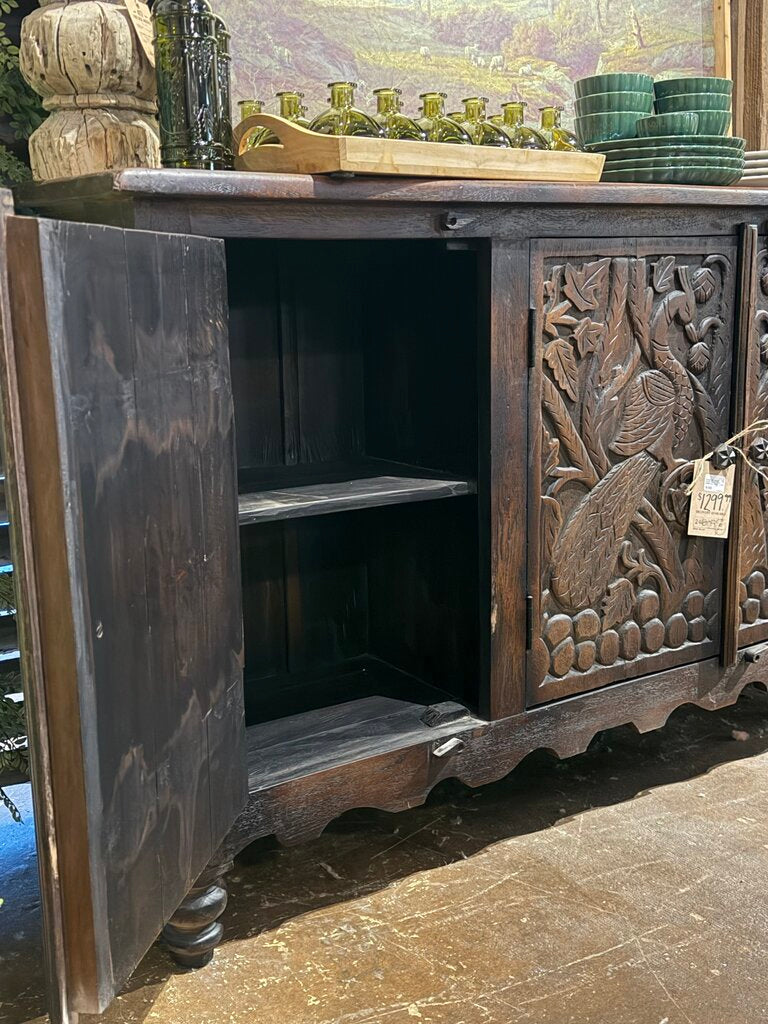 Carved Wood Birds 3 Door Sideboard