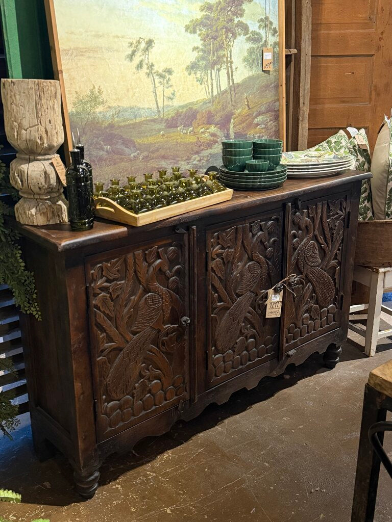 Carved Wood Birds 3 Door Sideboard