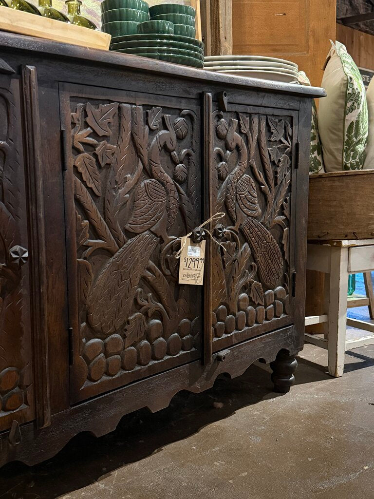 Carved Wood Birds 3 Door Sideboard