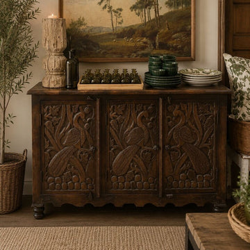 Carved Wood Birds 3 Door Sideboard