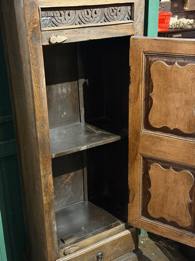 Carved Wood Single Door Cabinet