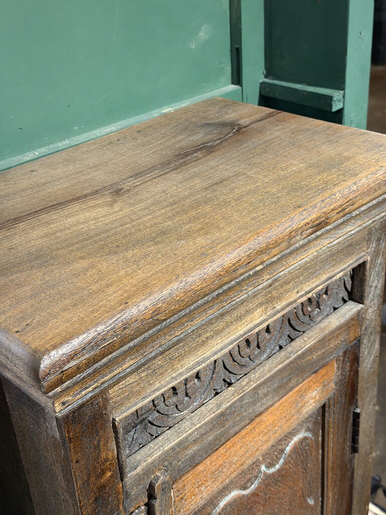 Carved Wood Single Door Cabinet
