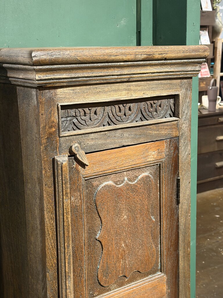 Carved Wood Single Door Cabinet