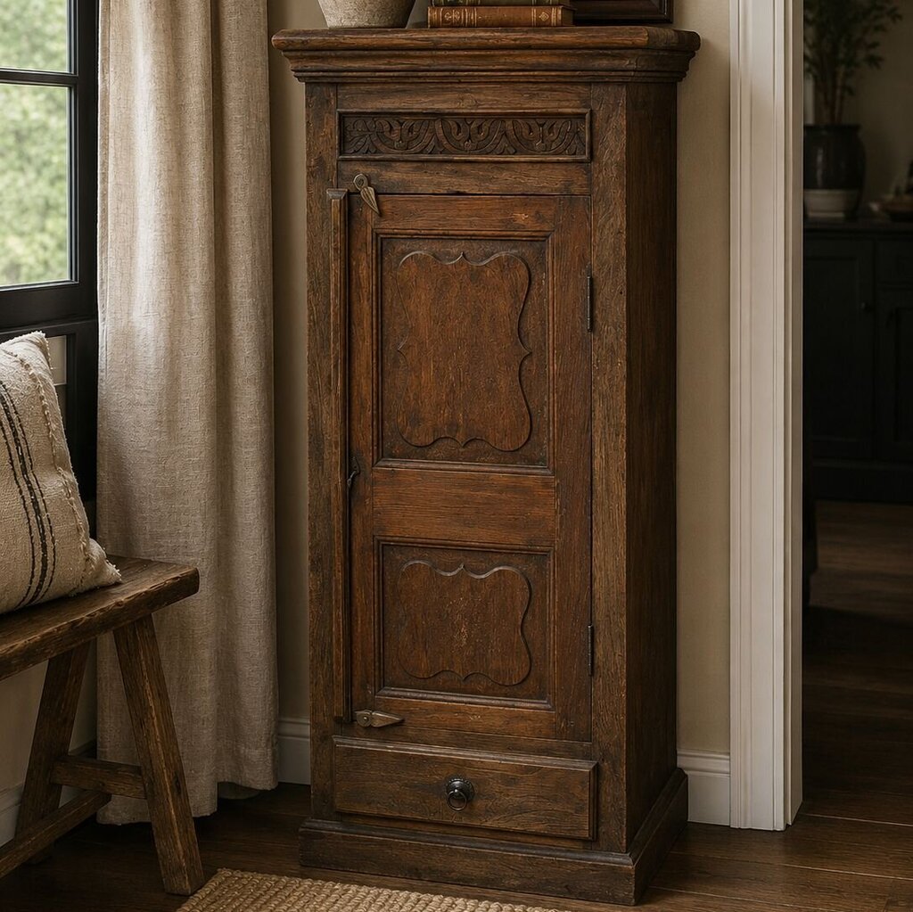 Carved Wood Single Door Cabinet