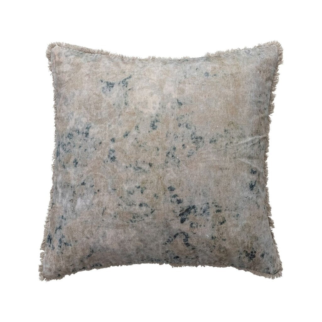 Velvet Printed Throw Pillow w/ Fringe