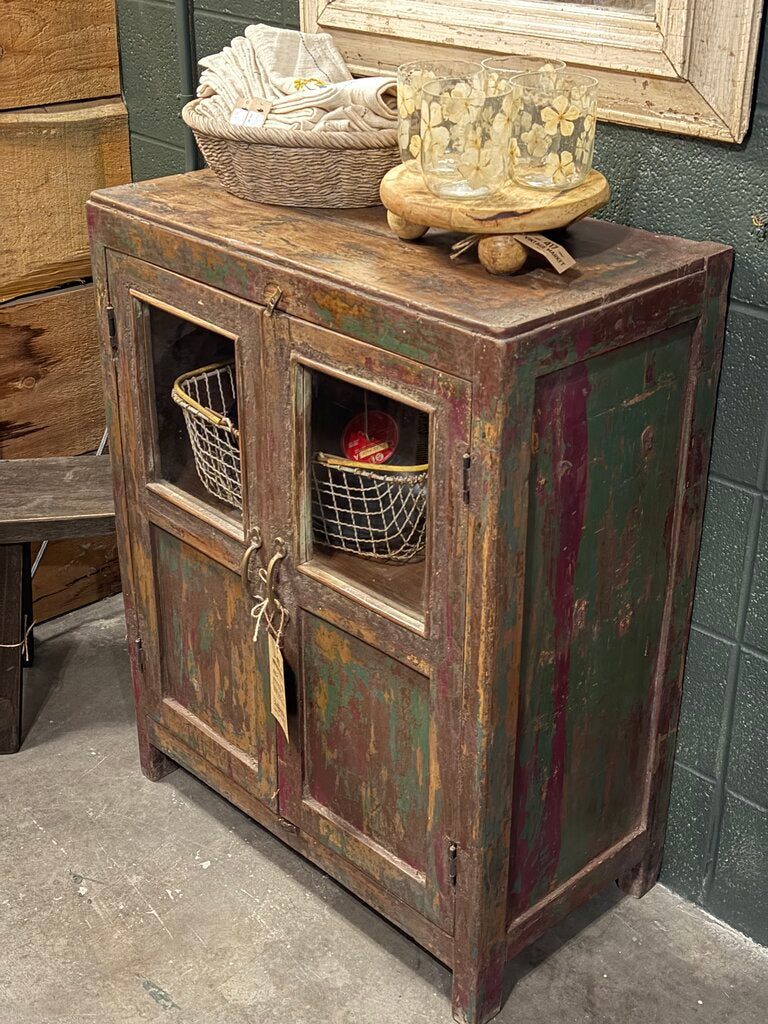 Small Wood & Glass Colorful Cabinet