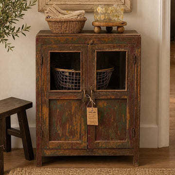 Small Wood & Glass Colorful Cabinet