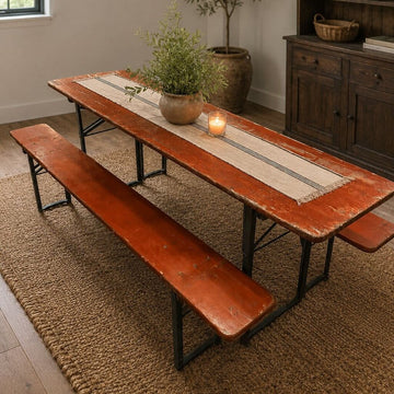 Authentic European Biergarten Table + 2 Benches