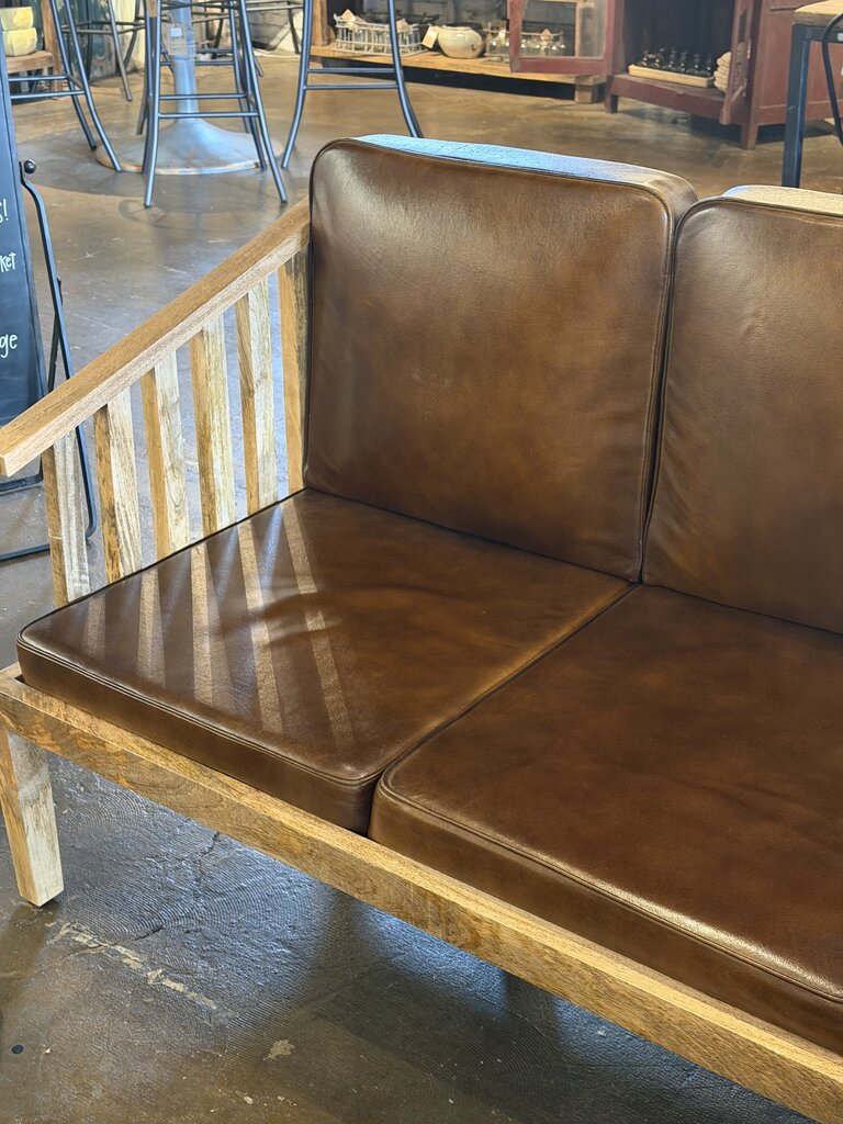Wood & Leather Cushion Sofa