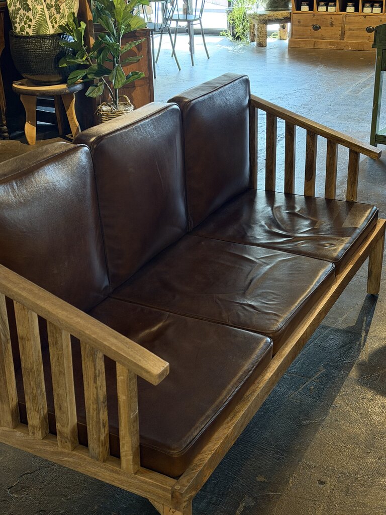 Wood & Leather Cushion Sofa