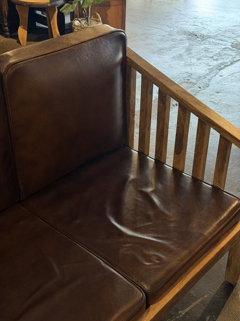 Wood & Leather Cushion Sofa