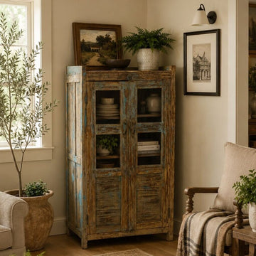 Chippy Blue 2 Glass Door Cabinet