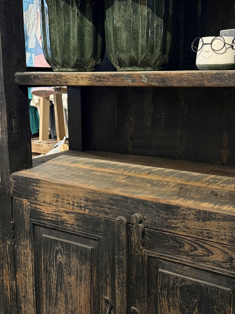 Distressed Black Wood Shelf w/ Cabinet