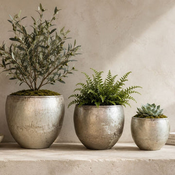 Distressed Pewter Metal Planter