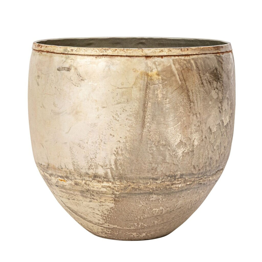 Distressed Pewter Metal Planter
