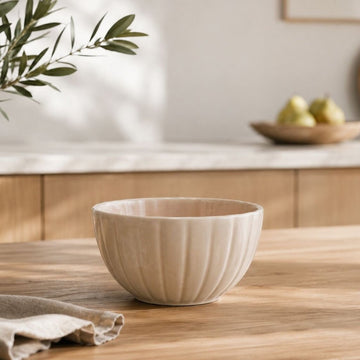 Cream Stoneware Ribbed Bowl