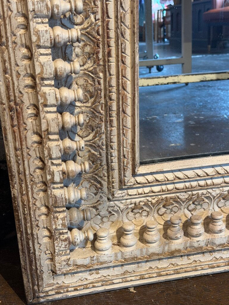 White Carved Wooden Mirror