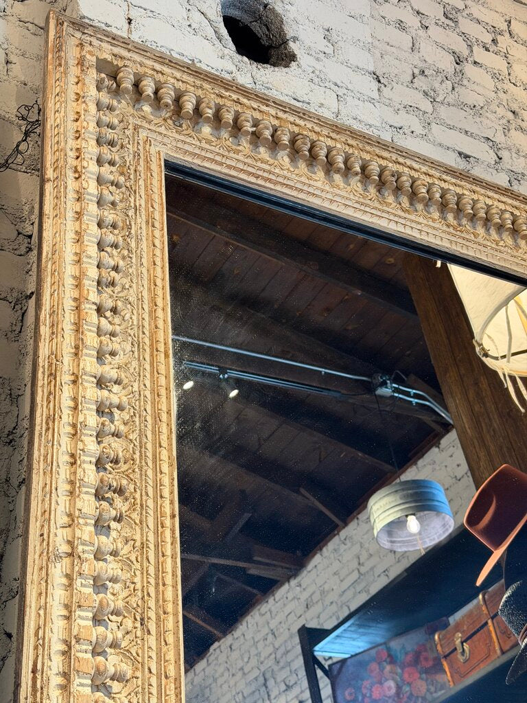 White Carved Wooden Mirror
