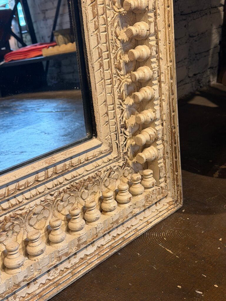 White Carved Wooden Mirror