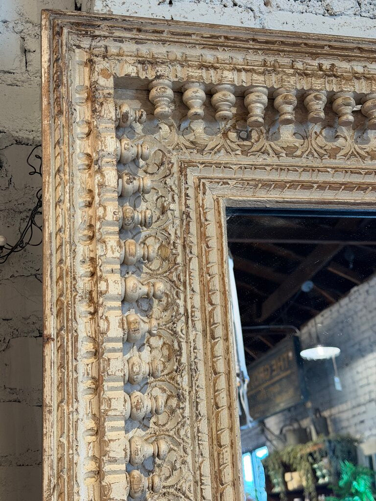 White Carved Wooden Mirror